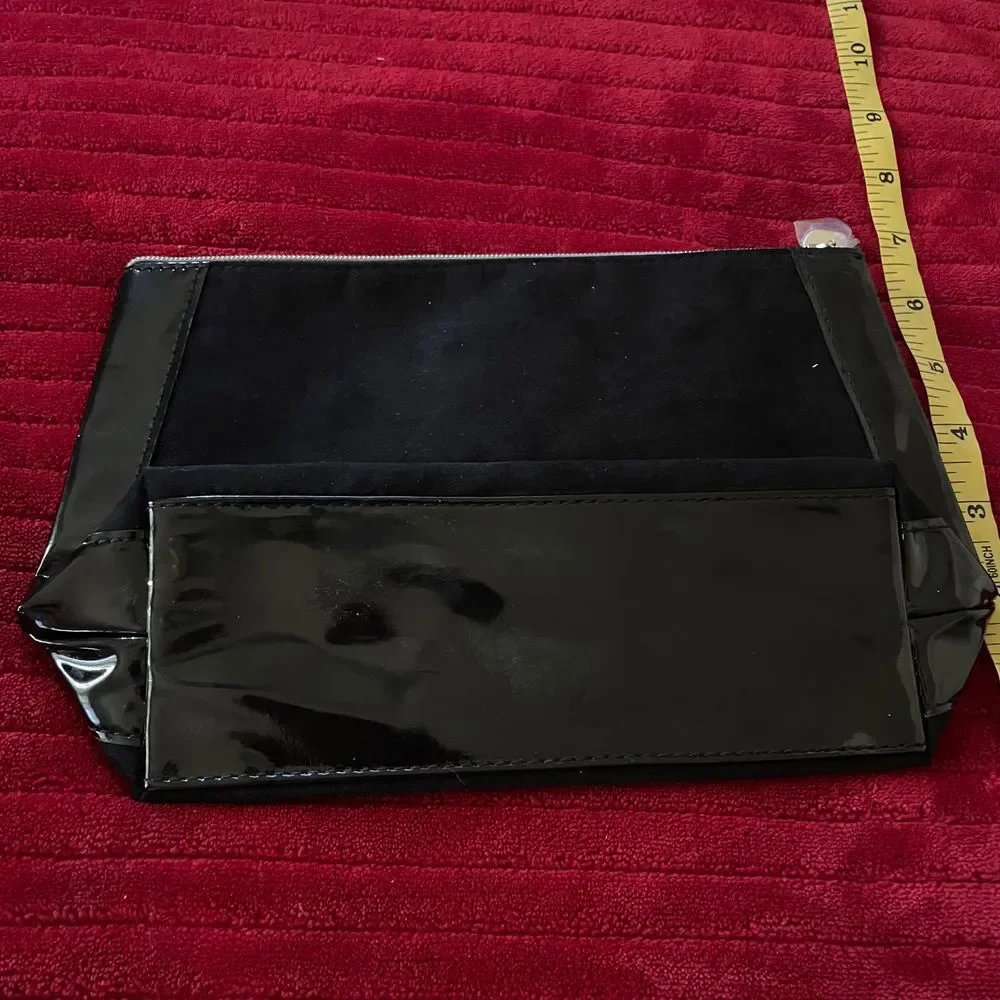 LANCOME Paris Cosmetic Makeup‎ Travel Bag Black Suede with Patent Leather NEW